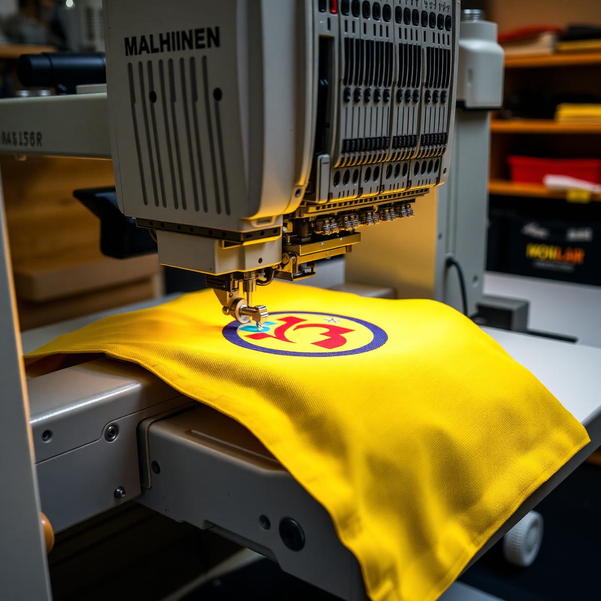 Máquina industrial bordando uniforme